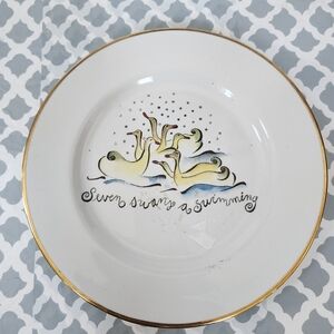 Rosanna Sevens Swans A Swimming White Salad Plate with Gold Rim 8 Inch